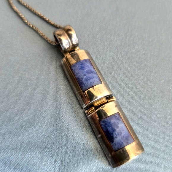 Vintage Peruvian (?) silver 950 pendant with inlayed blue Lapis Lazuli stones. - Picture 7 of 8